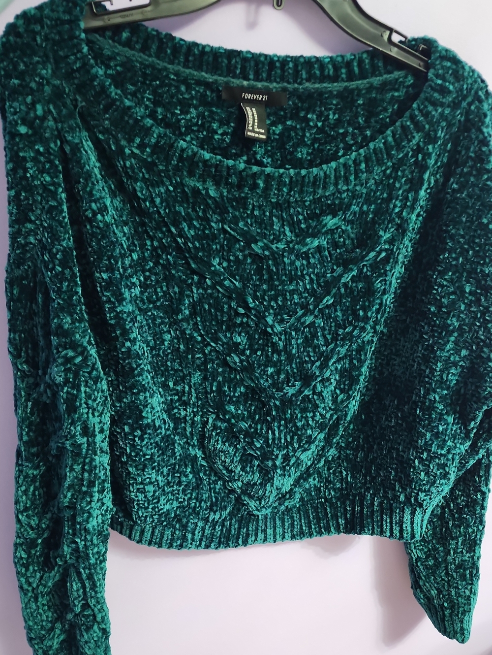 Forever 21 Emerald Green Chenille Cable-Knit Scoop Neck Sweater